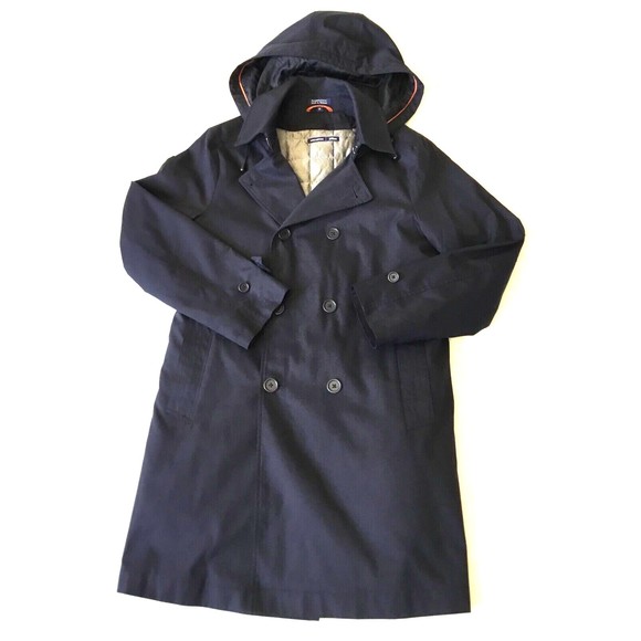 Stan Herman JetBlue Hooded Overcoat Men's XS Navy Blue Heavy Removal Liner - Picture 1 of 10